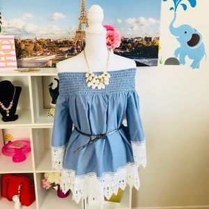 Unique Spectrum women off shoulder blue lace top
